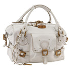 Chloe Paddington Shoulder Bag Leather White Gold Silver 103895