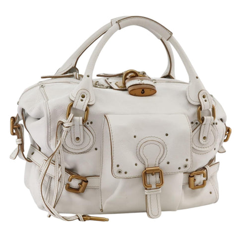 Chloe Paddington Shoulder Bag Leather White Gold Silver 103895