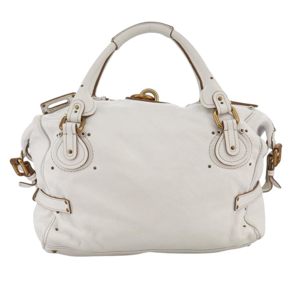 Chloe Paddington Shoulder Bag Leather White Gold Silver 103895
