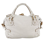 Chloe Paddington Shoulder Bag Leather White Gold Silver 103895