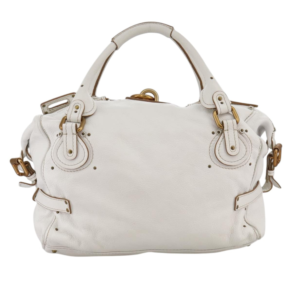 Chloe Paddington Shoulder Bag Leather White Gold Silver 103895