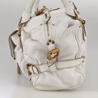 Chloe Paddington Shoulder Bag Leather White Gold Silver 103895