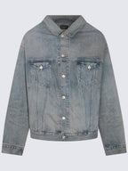 Balenciaga Off-Shoulder Denim Jacket Blue