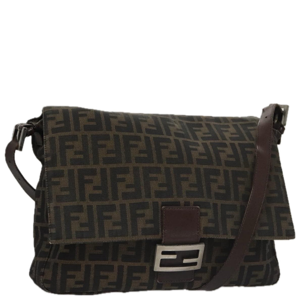 FENDI Zucca Canvas Mamma Baguette Shoulder Bag Brown Black Silver104241