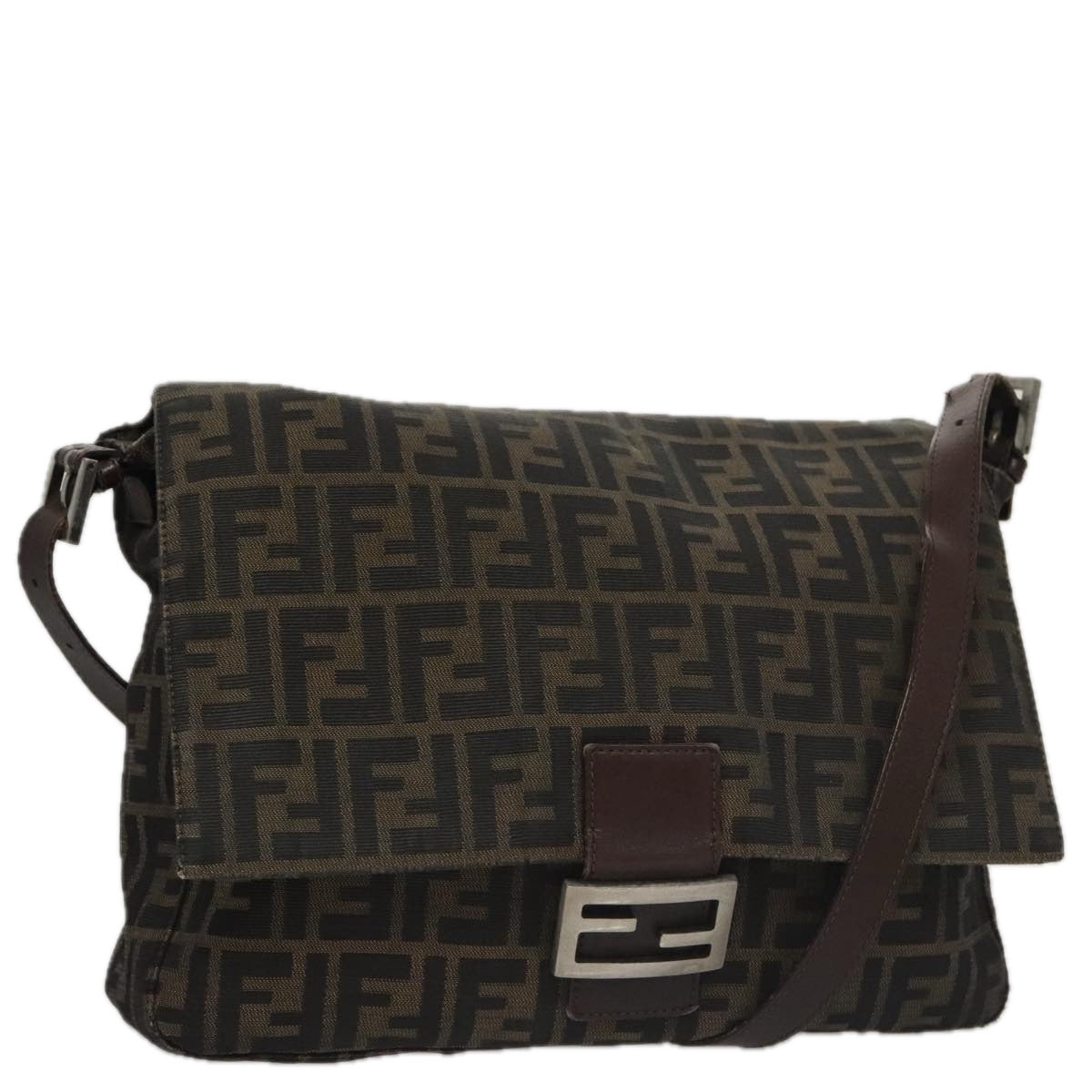 FENDI Zucca Canvas Mamma Baguette Shoulder Bag Brown Black Silver104241