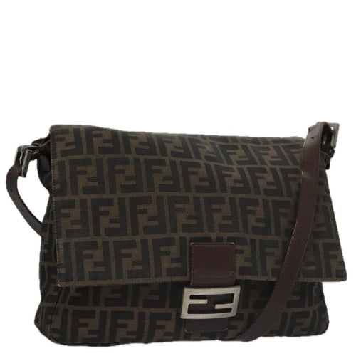 FENDI Zucca Canvas Mamma Baguette Shoulder Bag Brown Black Silver104241