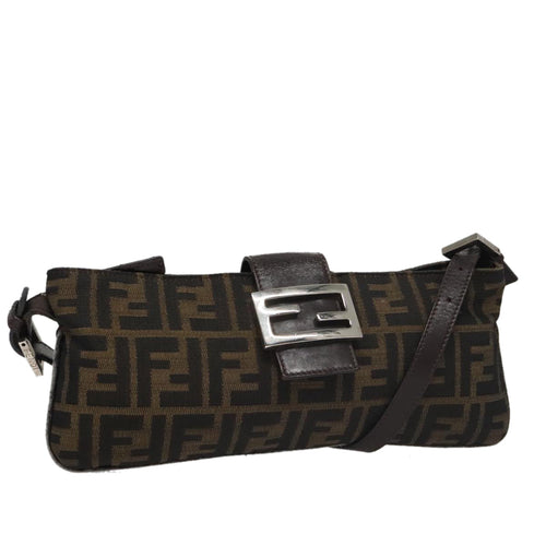 FENDI Zucca Canvas Shoulder Bag Brown Black104253