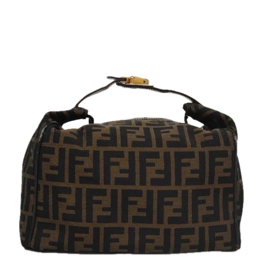 FENDI Zucca Canvas Vanity Pouch Brown Black gold104284