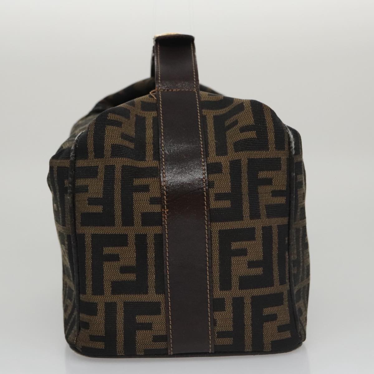 FENDI Zucca Canvas Vanity Pouch Brown Black gold104284