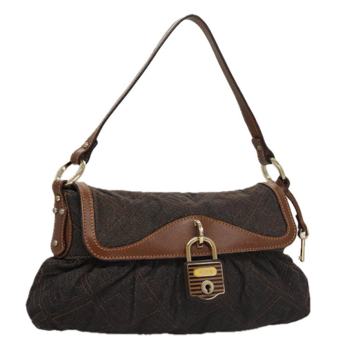 FENDI Zucca Canvas Shoulder Bag Denim Black104385