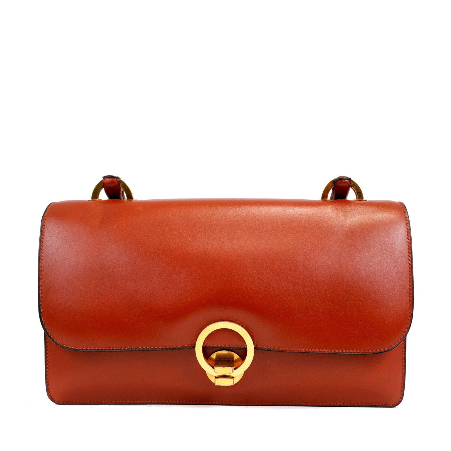 Hermes Box Calf Rust Lydia Bag w. Gold Hardware