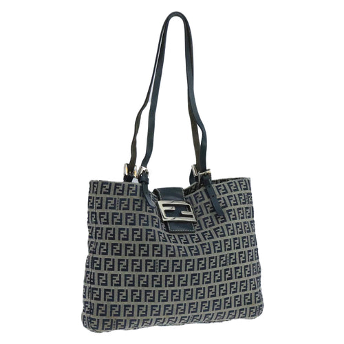 FENDI Zucchino Canvas Tote Bag Navy Silver104436