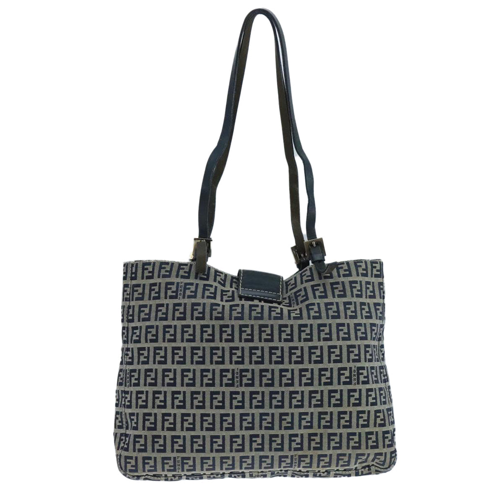 FENDI Zucchino Canvas Tote Bag Navy Silver104436
