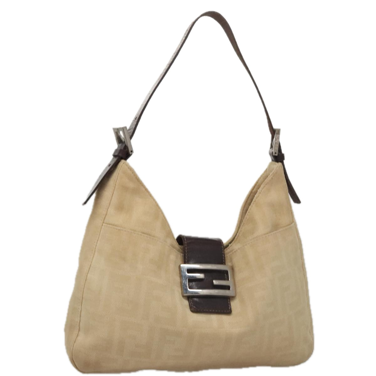 FENDI Zucca Canvas Mamma Baguette Shoulder Bag Beige Silver104446