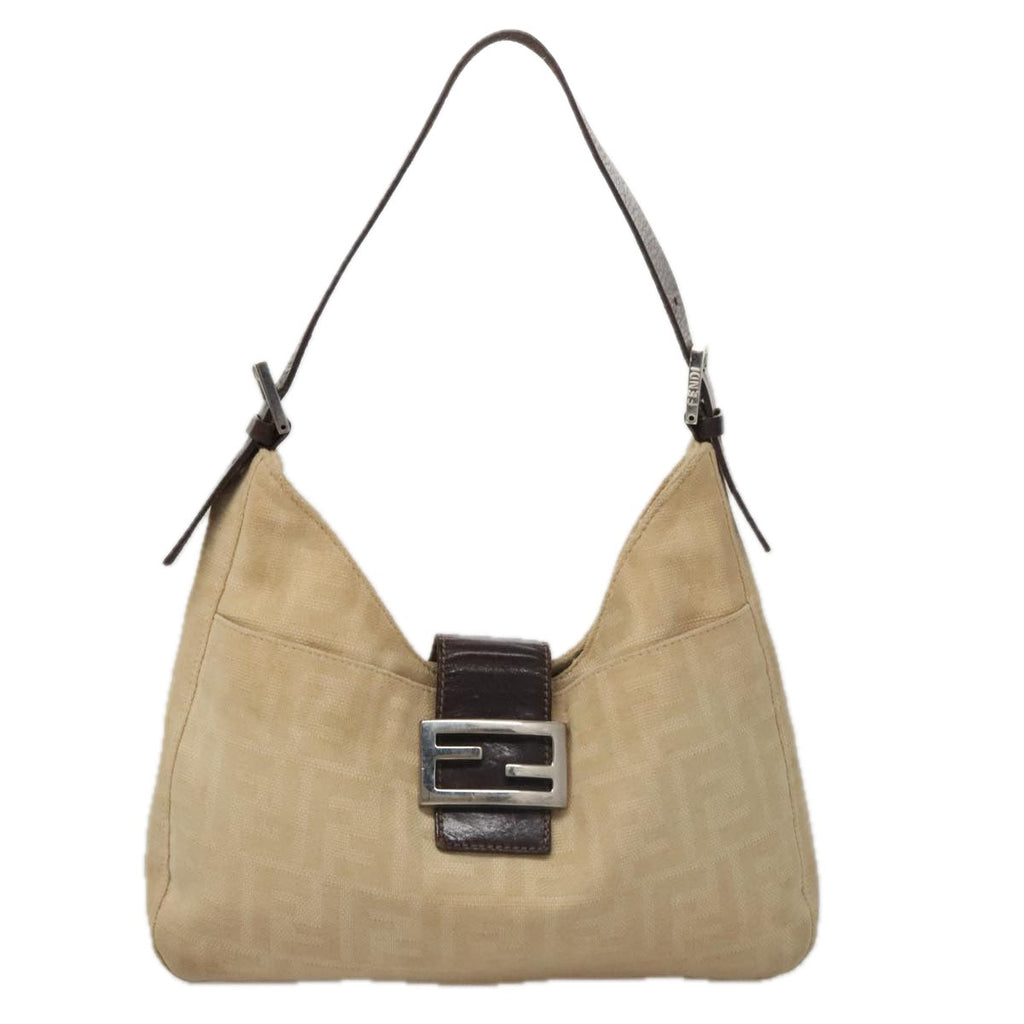 FENDI Zucca Canvas Mamma Baguette Shoulder Bag Beige Silver104446