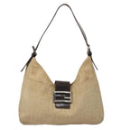 FENDI Zucca Canvas Mamma Baguette Shoulder Bag Beige Silver104446