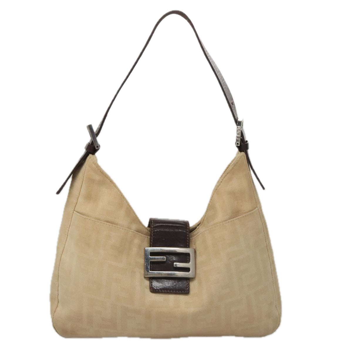 FENDI Zucca Canvas Mamma Baguette Shoulder Bag Beige Silver104446