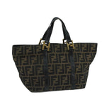 FENDI Zucca Canvas Hand Bag Brown Black gold104531