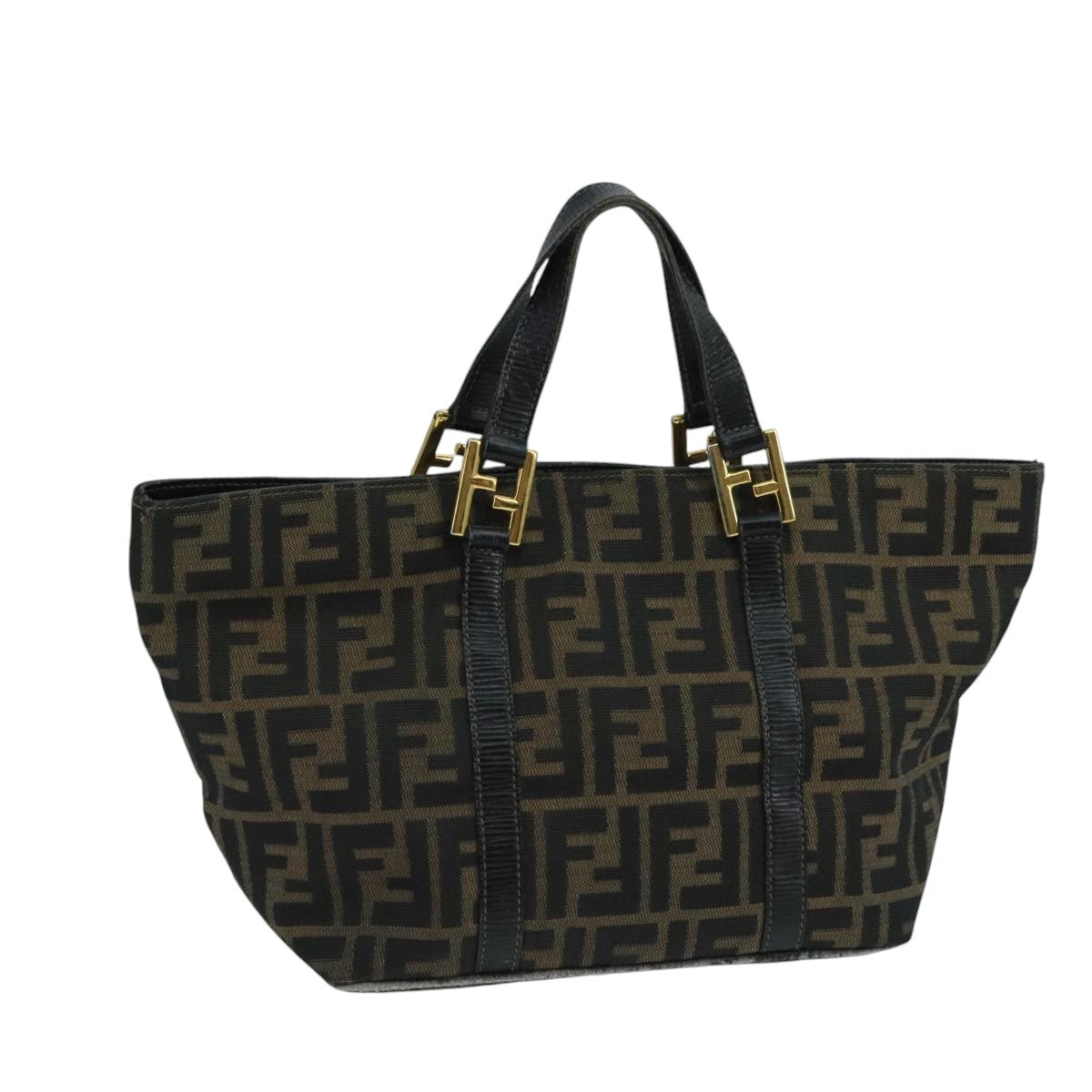 FENDI Zucca Canvas Hand Bag Brown Black gold104531