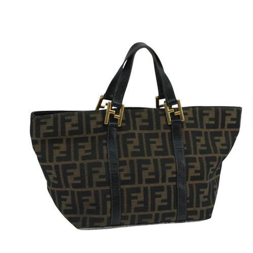 FENDI Zucca Canvas Hand Bag Brown Black gold104531
