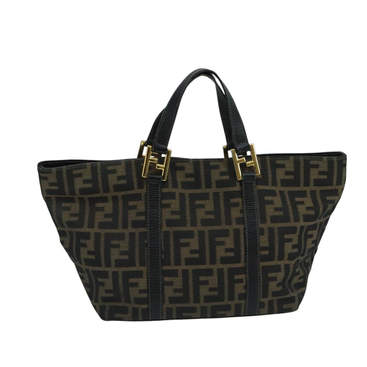 FENDI Zucca Canvas Hand Bag Brown Black gold104531