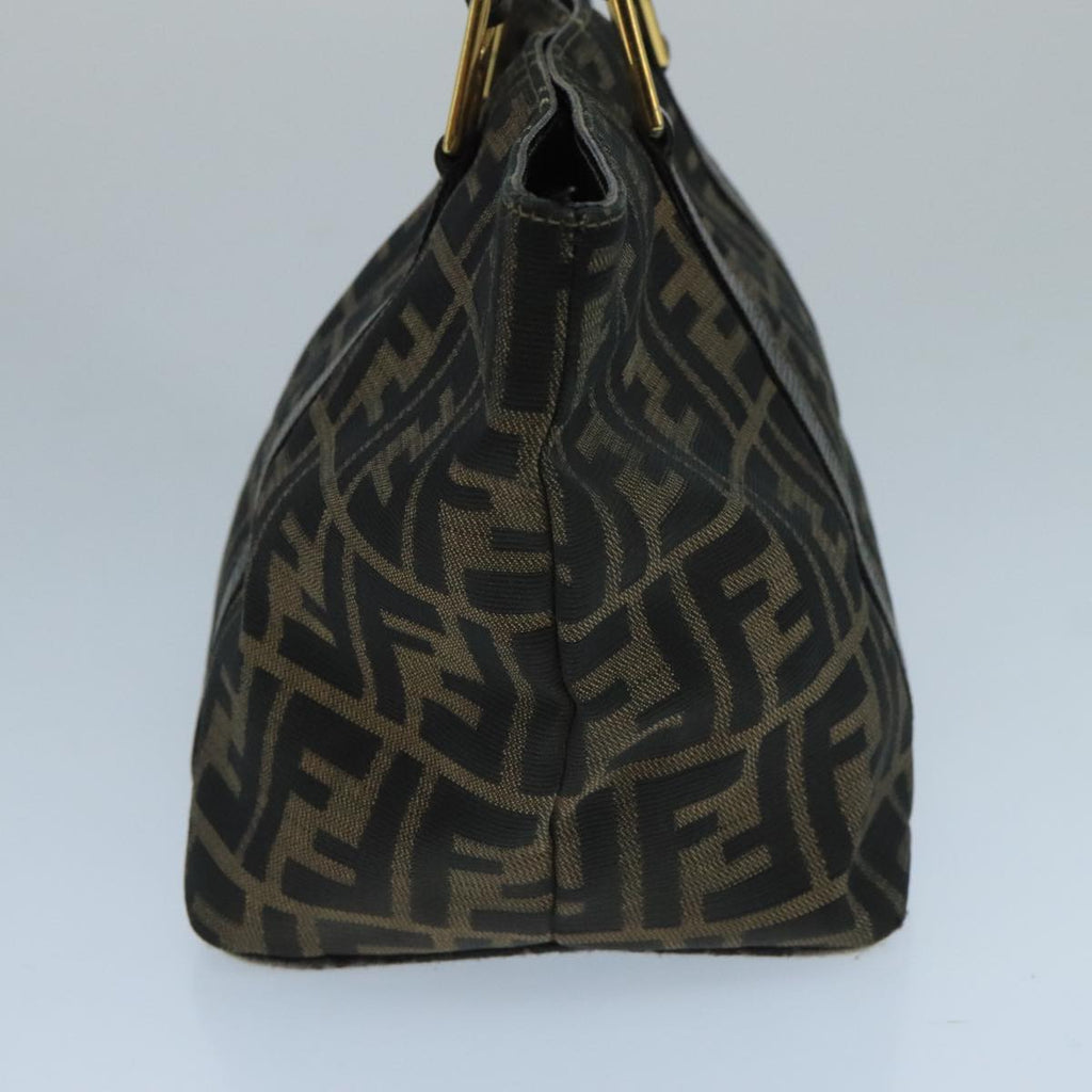 FENDI Zucca Canvas Hand Bag Brown Black gold104531