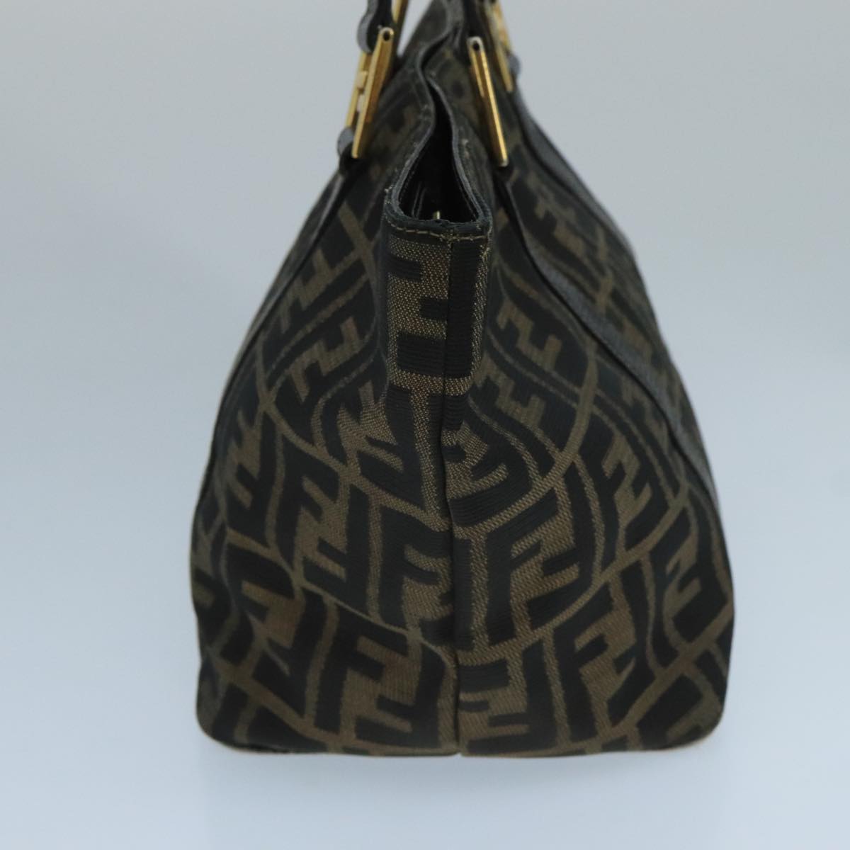 FENDI Zucca Canvas Hand Bag Brown Black gold104531