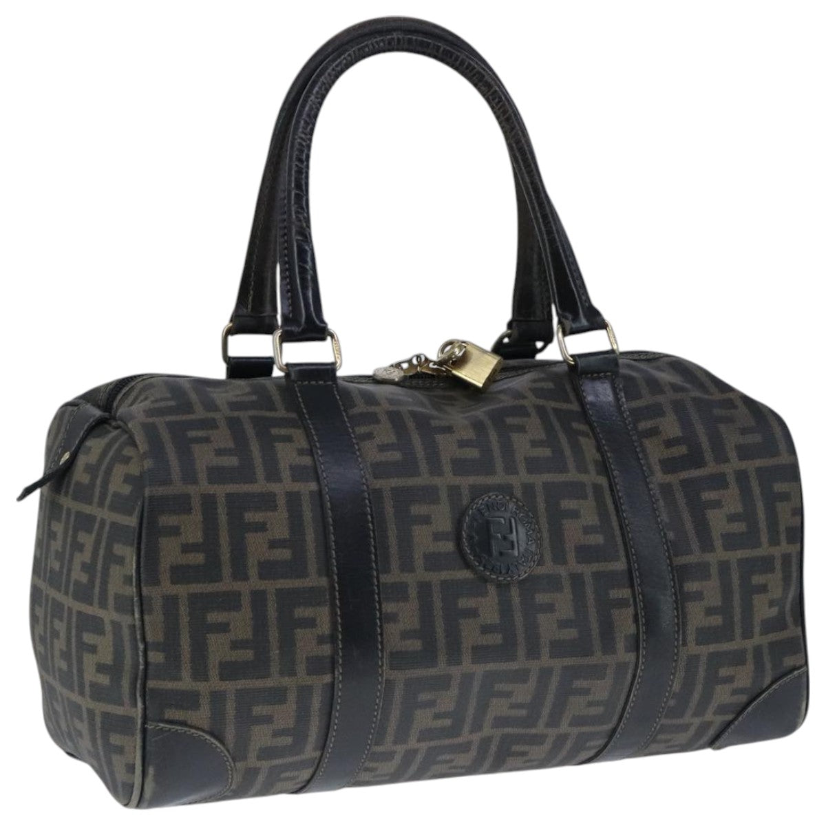 FENDI Zucca Canvas Boston Bag Brown Black104558