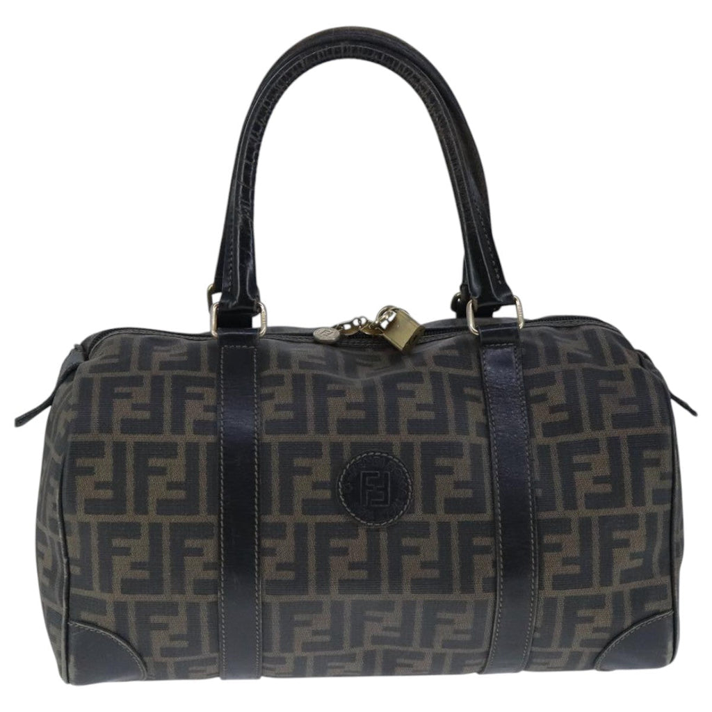 FENDI Zucca Canvas Boston Bag Brown Black104558