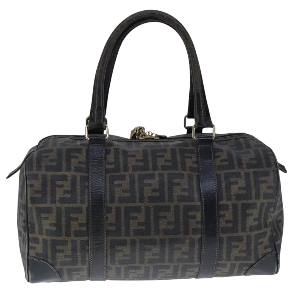 FENDI Zucca Canvas Boston Bag Brown Black104558