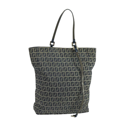 FENDI Zucchino Canvas Tote Bag Navy Silver104722