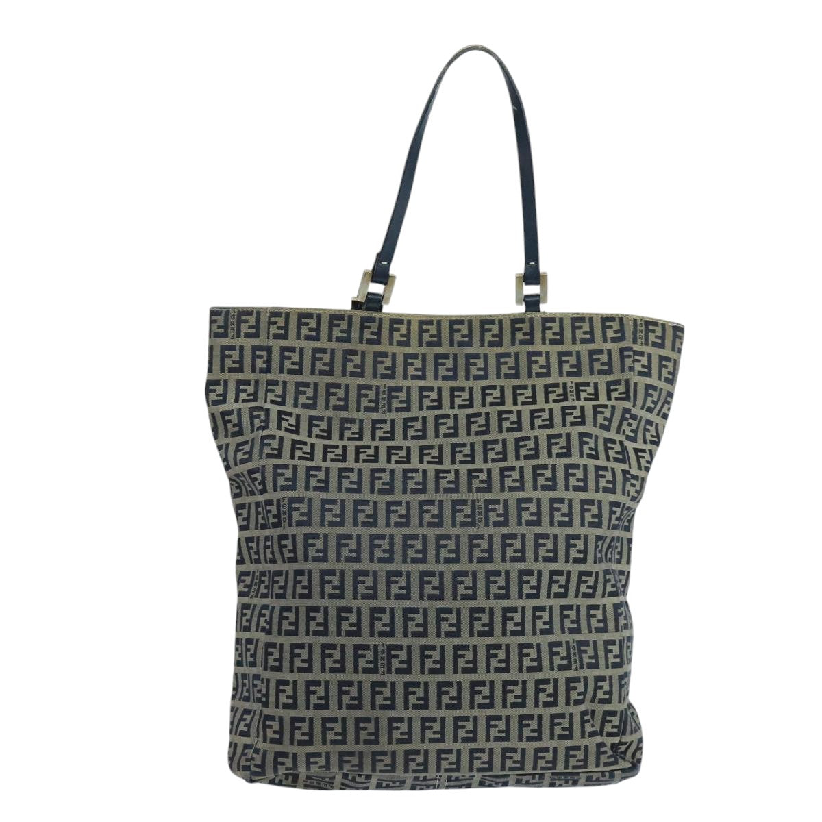 FENDI Zucchino Canvas Tote Bag Navy Silver104722