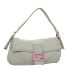 FENDI Mamma Baguette Shoulder Bag Cotton Gray Silver104866