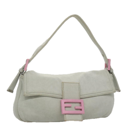 FENDI Mamma Baguette Shoulder Bag Cotton Gray Silver104866