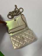 CHANEL - Ivory Iridescent Quilted Lambskin Mini Wallet on Chain