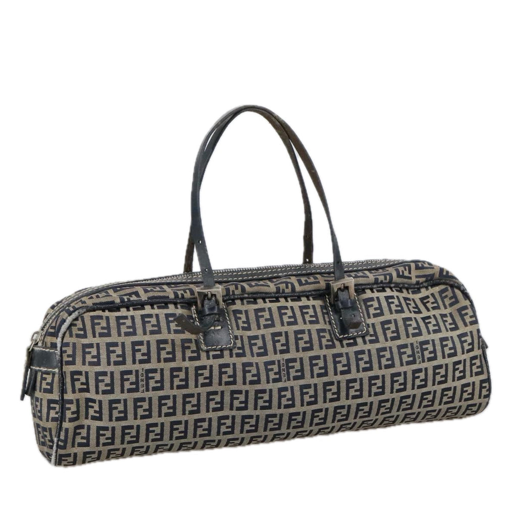 FENDI Zucchino Canvas Hand Bag Navy Silver105071