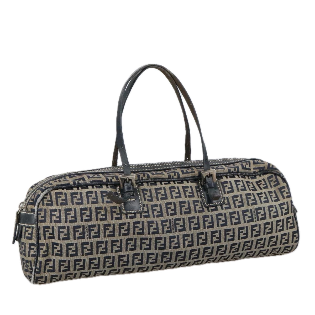 FENDI Zucchino Canvas Hand Bag Navy Silver105071