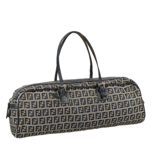 FENDI Zucchino Canvas Hand Bag Navy Silver105071