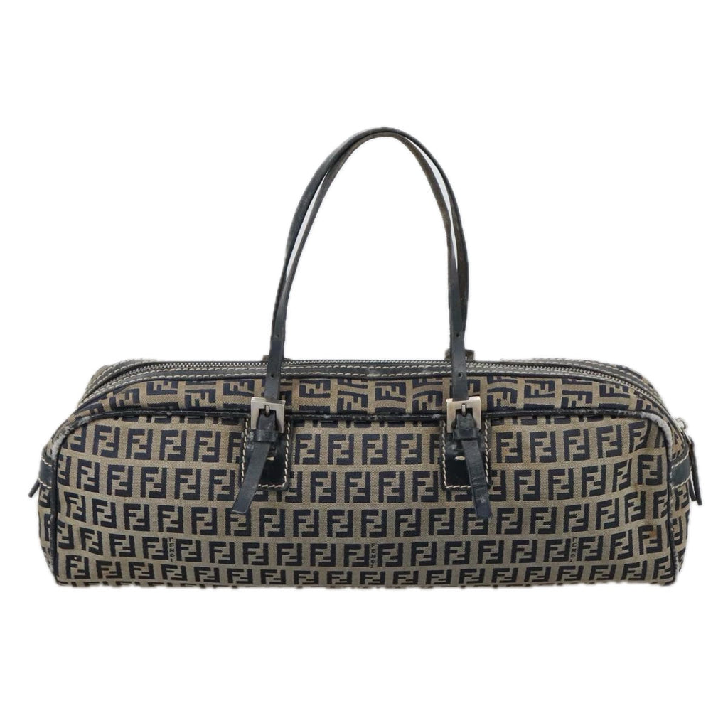 FENDI Zucchino Canvas Hand Bag Navy Silver105071