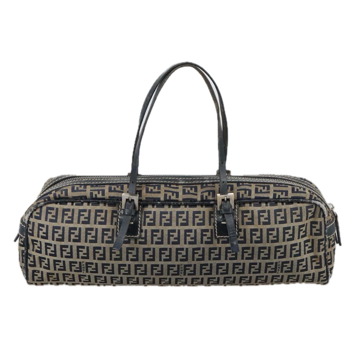 FENDI Zucchino Canvas Hand Bag Navy Silver105071