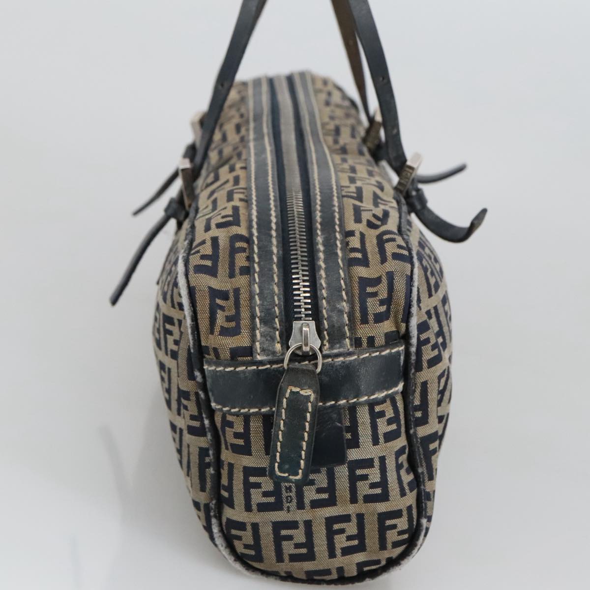 FENDI Zucchino Canvas Hand Bag Navy Silver105071