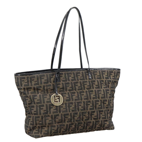 FENDI Zucca Canvas Quilted Tote Bag Brown Black105094