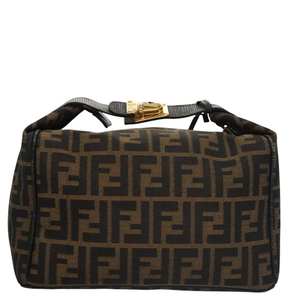 FENDI Zucca Canvas Vanity Hand Bag Brown Black gold105251
