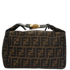 FENDI Zucca Canvas Vanity Hand Bag Brown Black gold105251