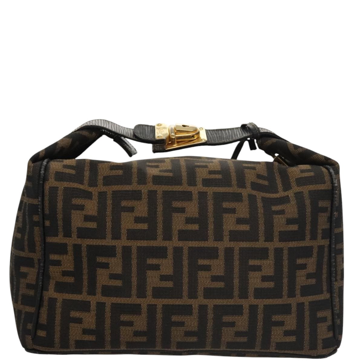FENDI Zucca Canvas Vanity Hand Bag Brown Black gold105251