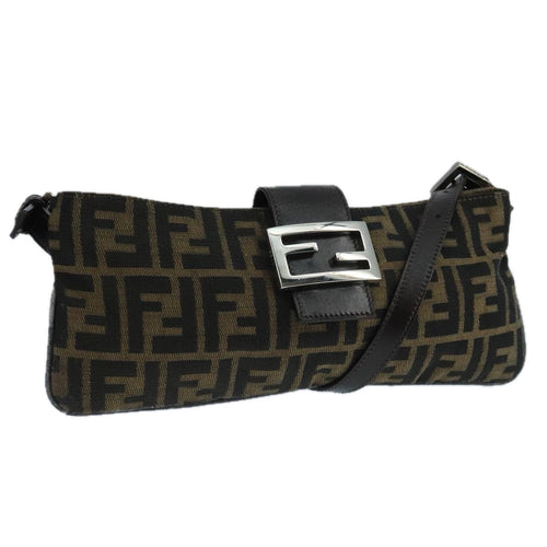 FENDI Zucca Canvas Mamma Shoulder Bag Brown Black Gold105316