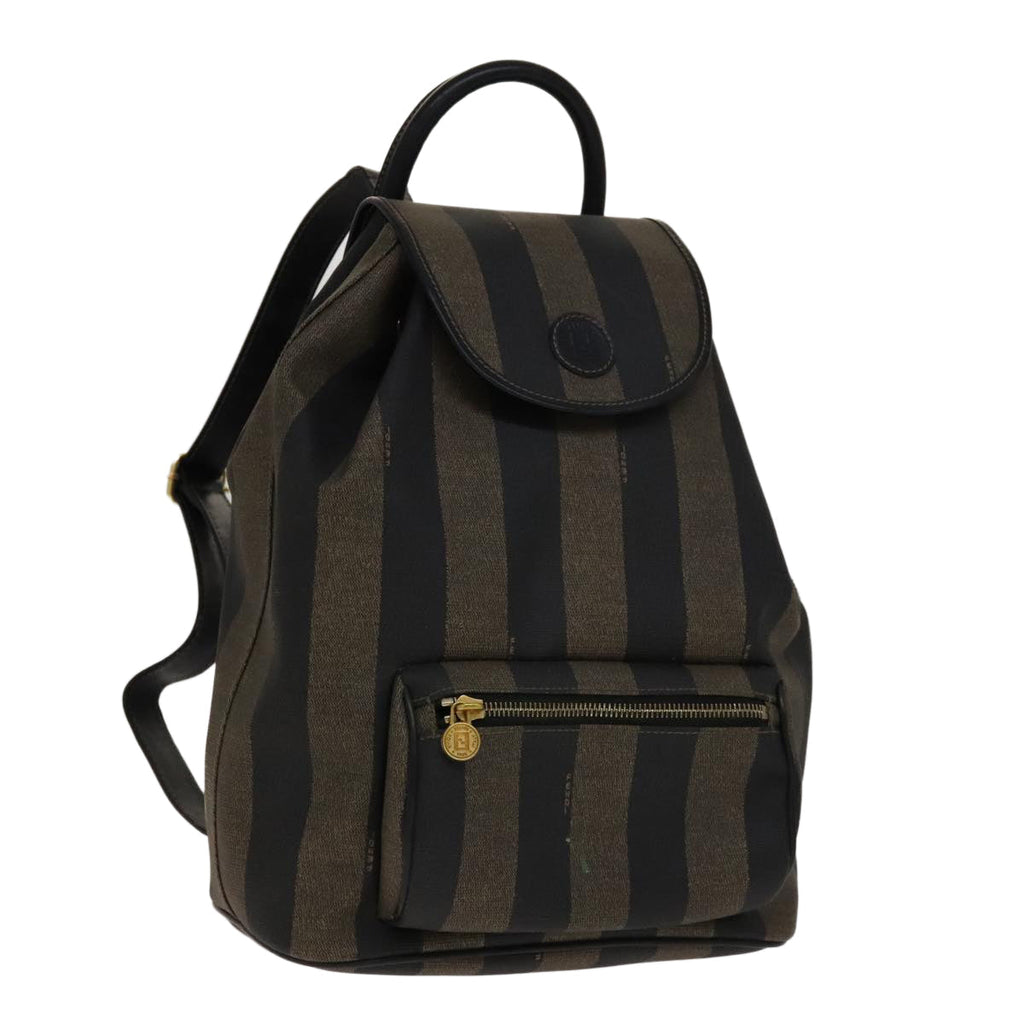 FENDI Pecan Canvas Backpack PVC Brown Black Gold105418