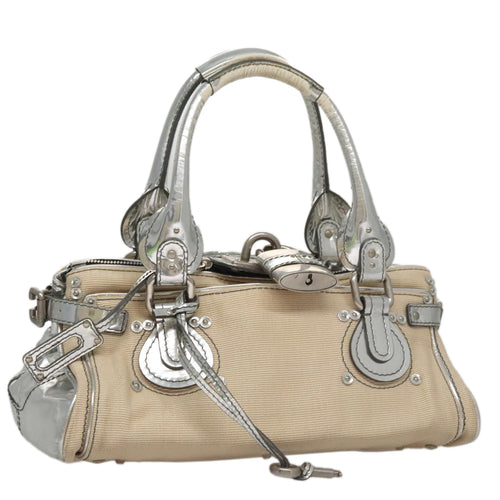 Chloe Paddington Hand Bag Canvas Leather Beige Silver 105762