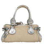 Chloe Paddington Hand Bag Canvas Leather Beige Silver 105762