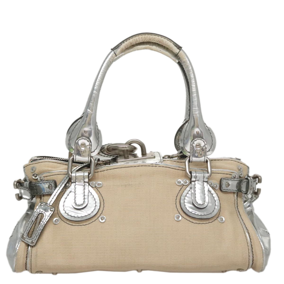 Chloe Paddington Hand Bag Canvas Leather Beige Silver 105762